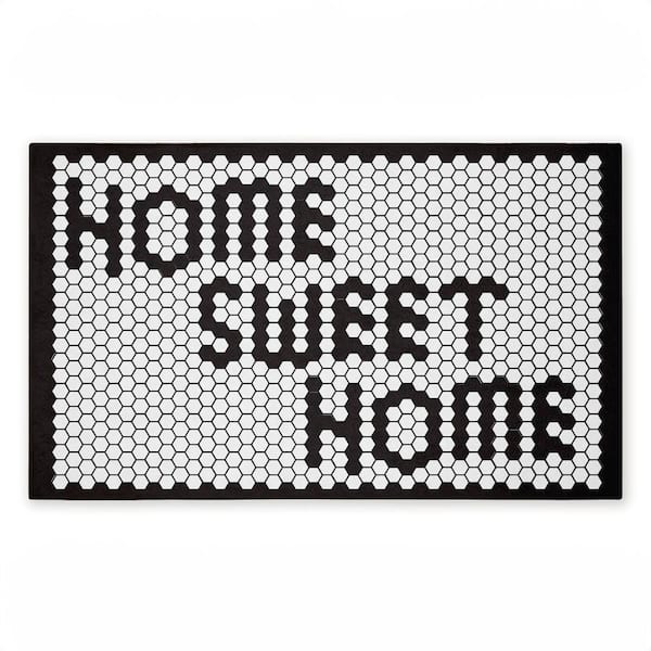 Sweet Home Mosaic Pattern Black 18 in. x 30 in. Polyester Non-Slip Outdoor Door Mat