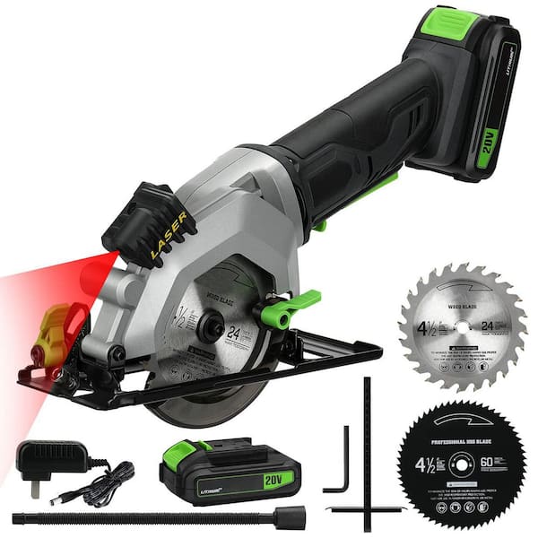 Unbranded 4-1/2 Cordless Mini Circular Saw with Laser Guide and 2 Blades 3400RPM Max Cutting Depth 1-11/16 1-1/8