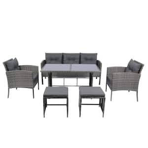 6 Piece Wicker Outdoor Patio Sofa Set, Backyard Conversation Set, Sectional Set with Dark Gray Cushions Garden Balcony