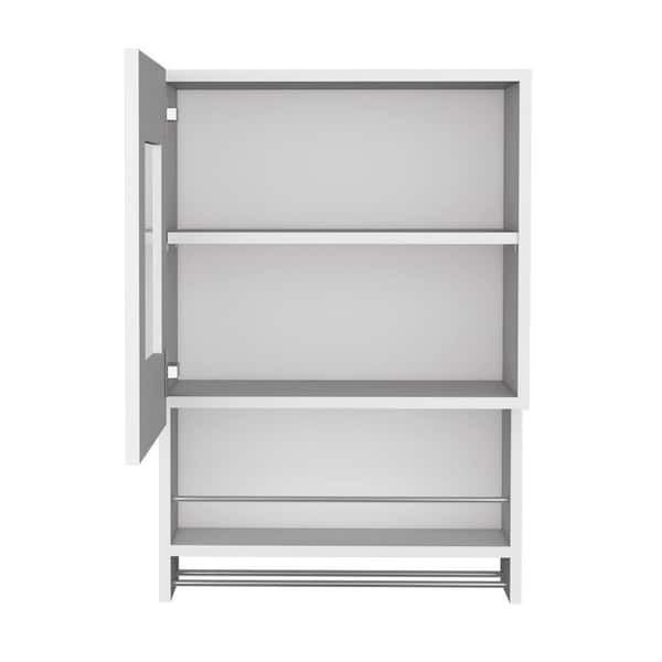 FUNKOL 19.69 in. W x 13.19 in. D x 28.74 in. H Bathroom Storage Wall Cabinet with Towel and Spice Rack in White