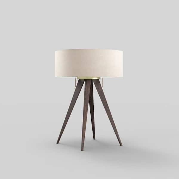 NOVA of California Quattro 24 in. Walnut LED Table Lamp for Living Room with White Linen Shade