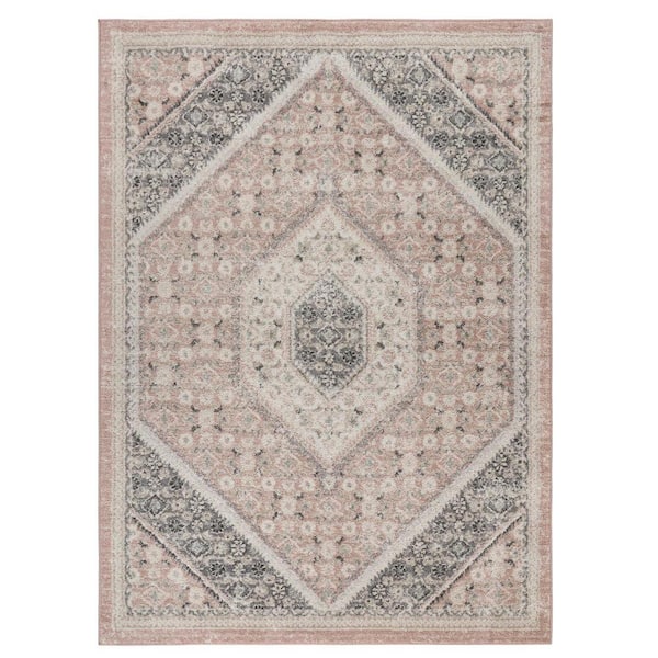 2 ft. x 3 ft. Pink and Cream Medallion Area Rug