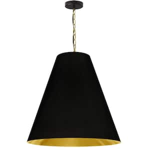 Anaya 100-Watt 1-Light Aged Brass Shaded Pendant Light with Fabric Shade