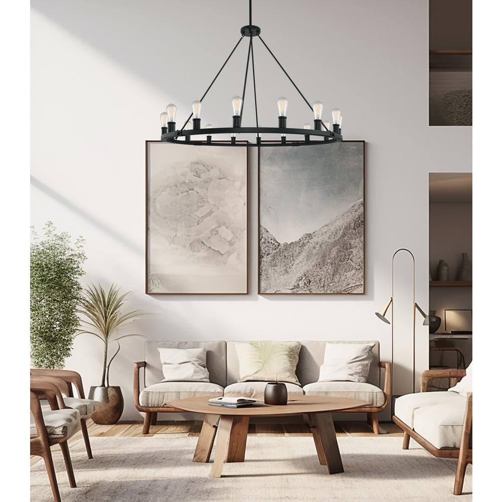 Jericho 50" Black Farmhouse Wagon Wheel Metal Chandelier
