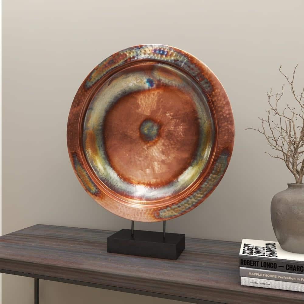 Copper Round Geometric Sculpture with Black Stand