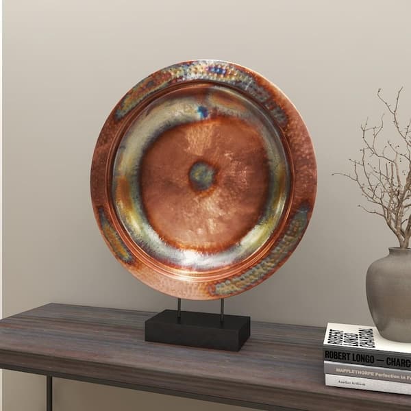 Litton Lane 6 in. x 30 in. Copper Metal Geometric Sculpture with Black Stand