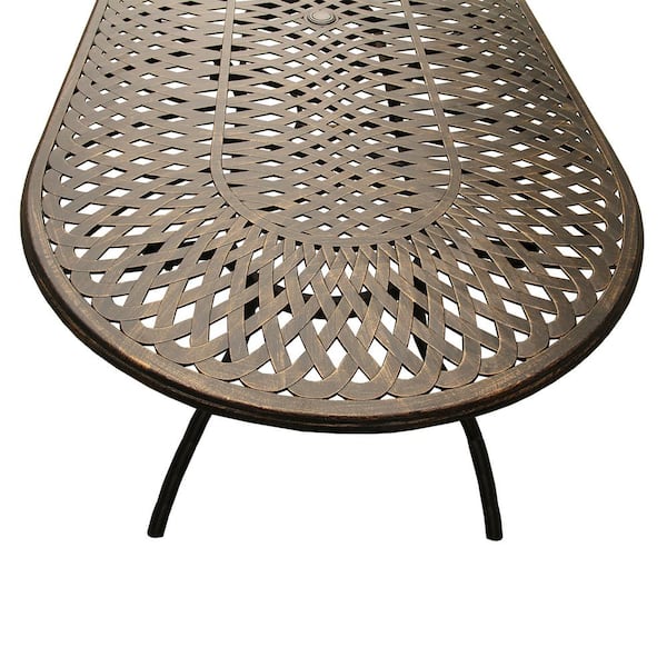 Contemporary Modern 11-Piece Bronze Aluminum Oval Outdoor Dining Set with 10-Chairs