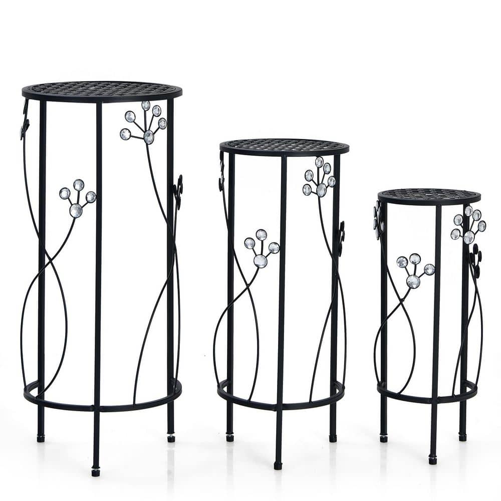 HONEY JOY 3Pieces Round Metal Plant Stand Flower Pots Display Rack