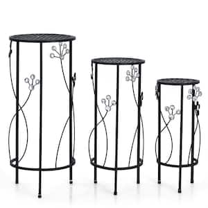 3-Pieces Round Metal Plant Stand Flower Pots Display Rack with Crystal Floral Design for Garden (Set of 3)