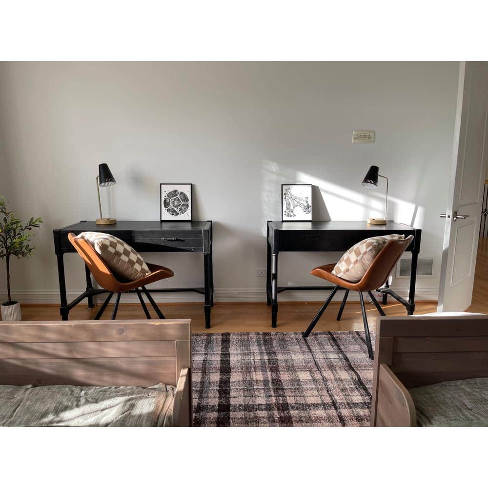 Elegant Carved Black Wood Writing Desk with Dual Storage Drawers