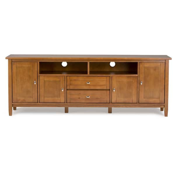 Warm Shaker Solid Wood 72 in. Wide Transitional TV Media Stand in Light Golden Brown for TVs up to 80 in.