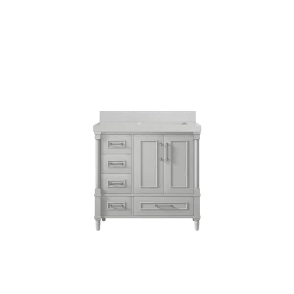Willow Collections Hudson 36 in. W x 22 in. D x 36 in. H Right Offset Sink Bath Vanity in Coventry Gray with 2 in. Carrara Quartz Top
