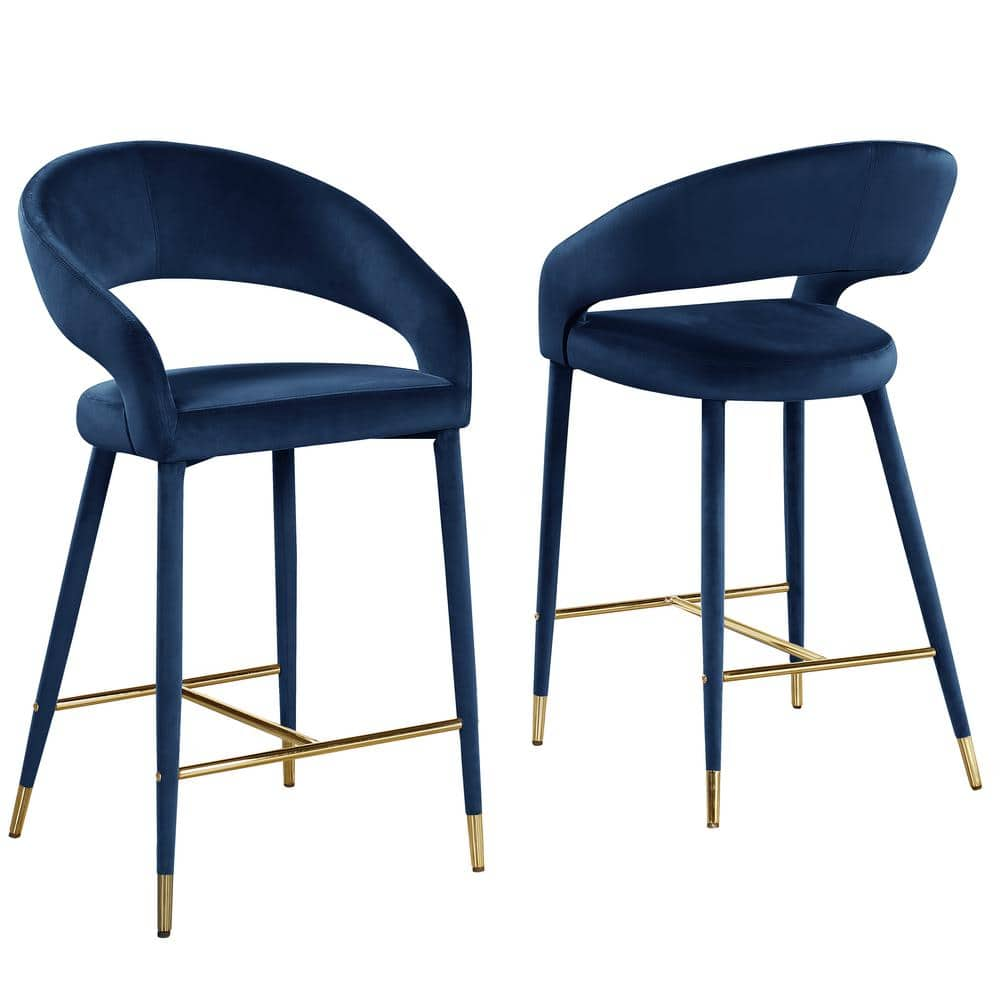 Best Master Furniture Jacques 37 in. H Velvet Navy Counter Dining ...