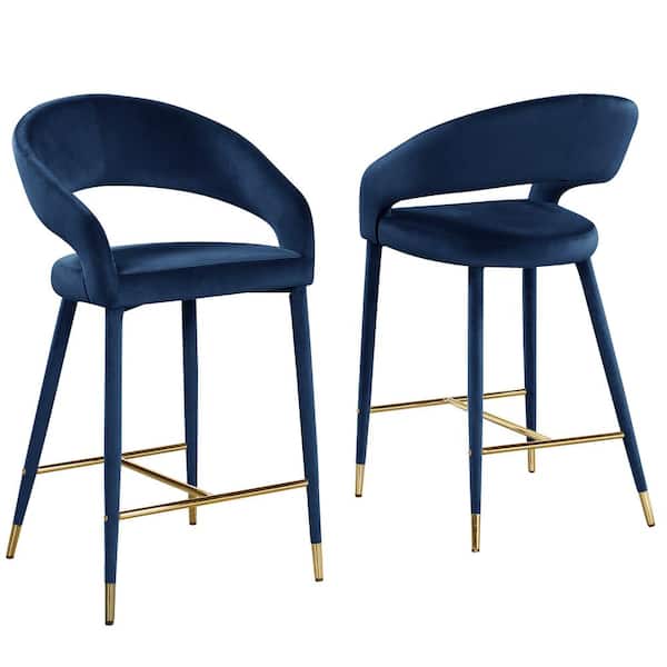 Best Master Furniture Jacques 37 in. H Velvet Navy Counter Dining Chairs (Set of 2)