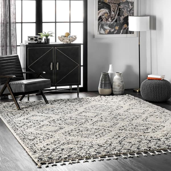 Vasiliki Moroccan Tassel Shag Off-White 4 ft. x 6 ft. Area Rug