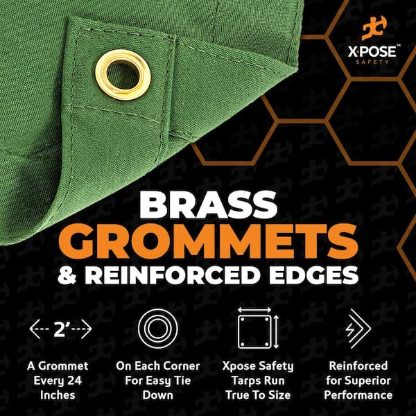 XPOSE SAFETY Canvas Heavy Duty 4 ft. W X 4 ft. L Green 10 oz. Tarp