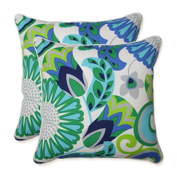 Pillow Perfect Floral Green Square Outdoor Square Throw Pillow 2-Pack