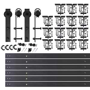 20 ft./240 in. Black Rustic Ceiling Mount Double Track Bypass Sliding Barn Door Track and Hardware Kit for Double Doors