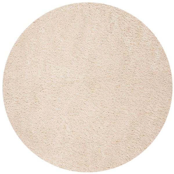 SAFAVIEH Fontana Shag Cream 4 ft. x 4 ft. Solid Round Area Rug