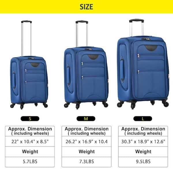 Merax Blue Lightweight 3-Piece Polyester Softshell Spinner Luggage Set with TSA Lock and 2-External Pockets HYWXB004AAC - Home Depot