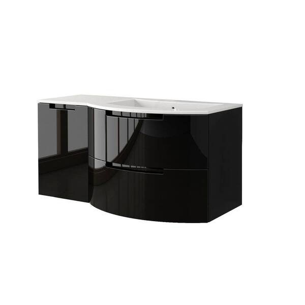 LaToscana Oasi 53 in. Bath Vanity in Glossy Black with Tekorlux Vanity Top in White with White Basin