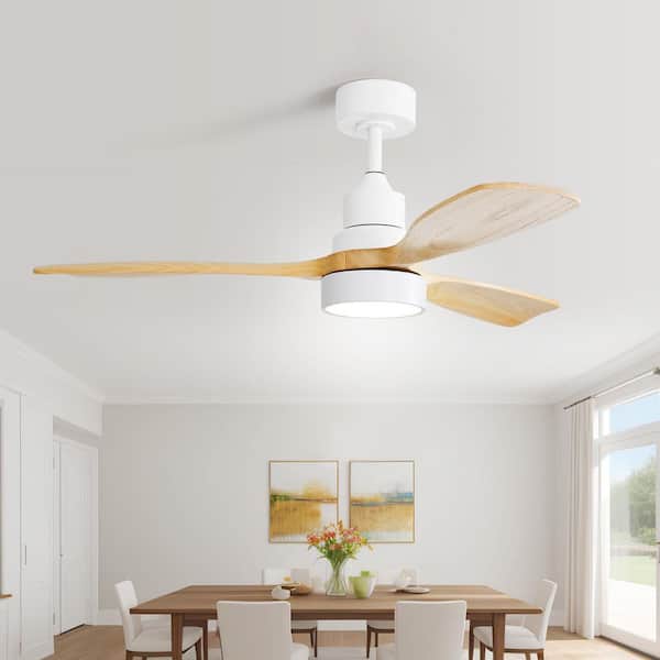 Sofucor 48 in. Indoor/Outdoor Wood White Ceiling Fan with 3 Color LED Light and 6 Speed DC Motor