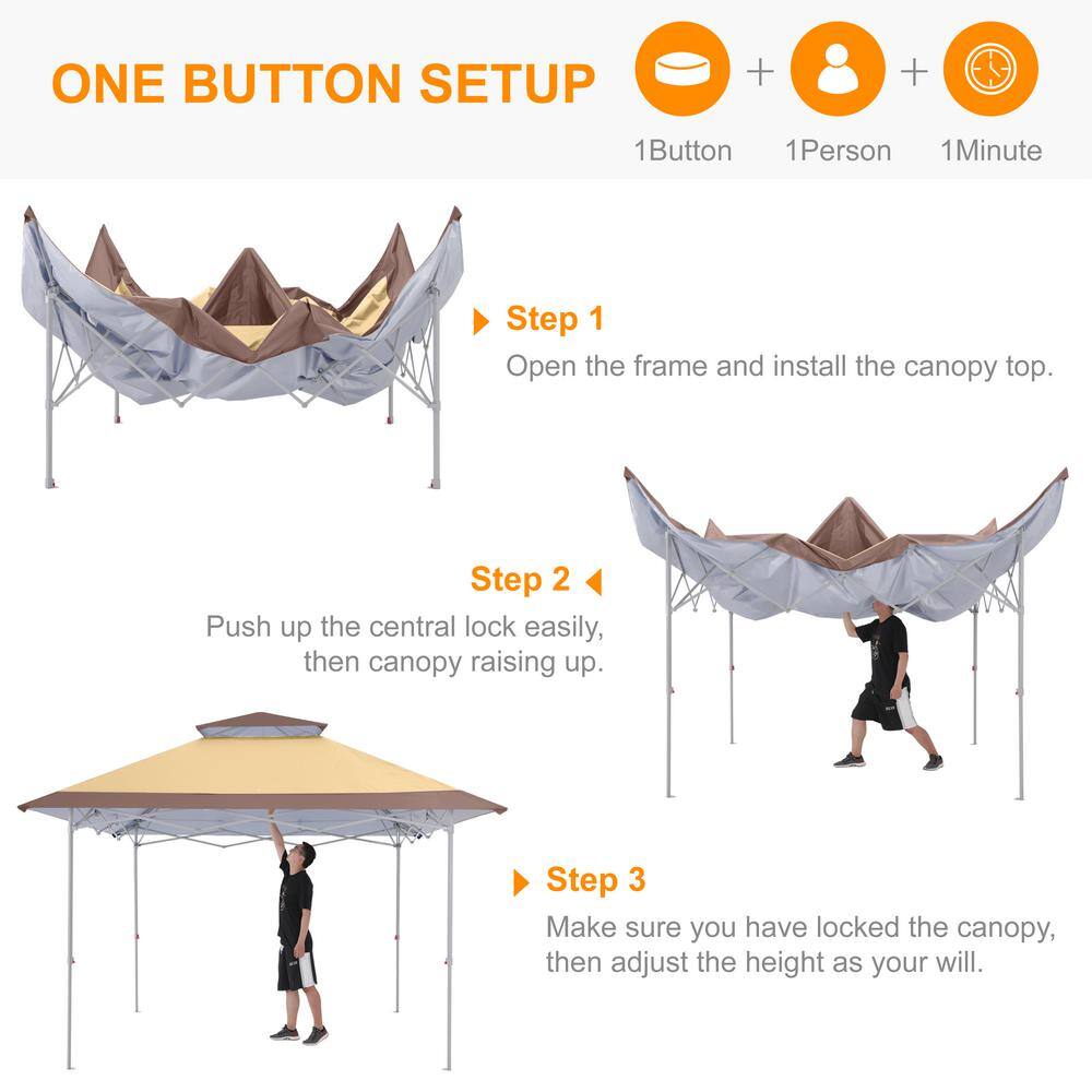 13 ft x 13 ft Beige Steel Patio Gazebo with Double Roof