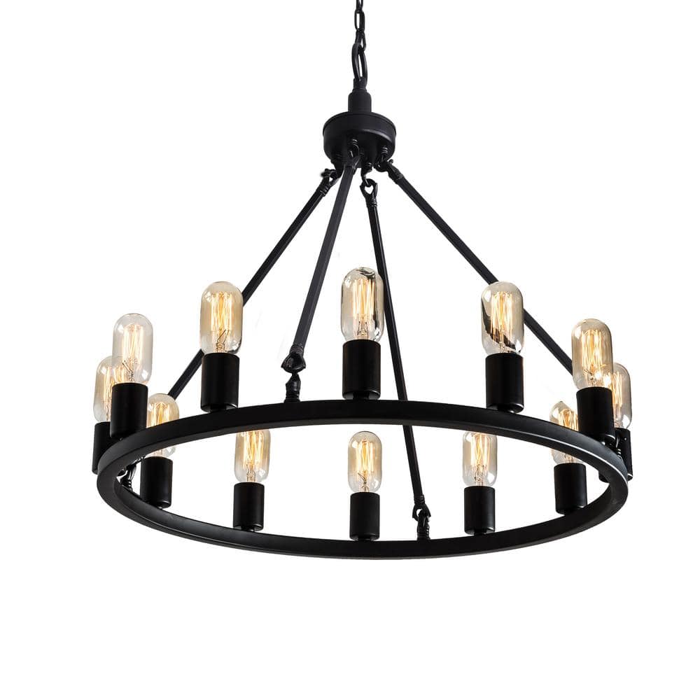 Viviana Black Iron Round 12-Light Candle Chandelier