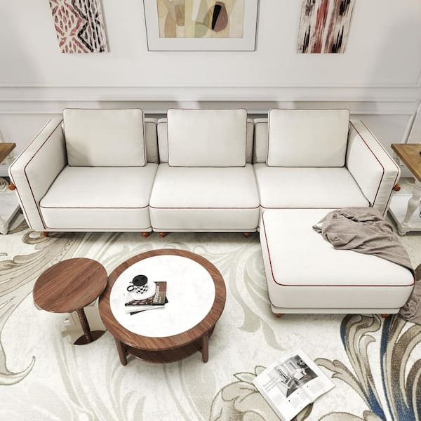 121.25 in. White Twin Size 3-Seat Sleeper Sofa Bed