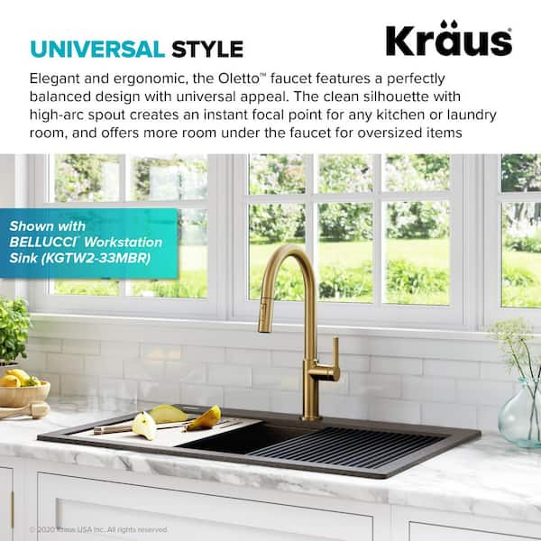 KRAUS Oletto Single-Handle Pull-Down Sprayer Kitchen Faucet in Brushed Brass  KPF-2820BB - The Home Depot