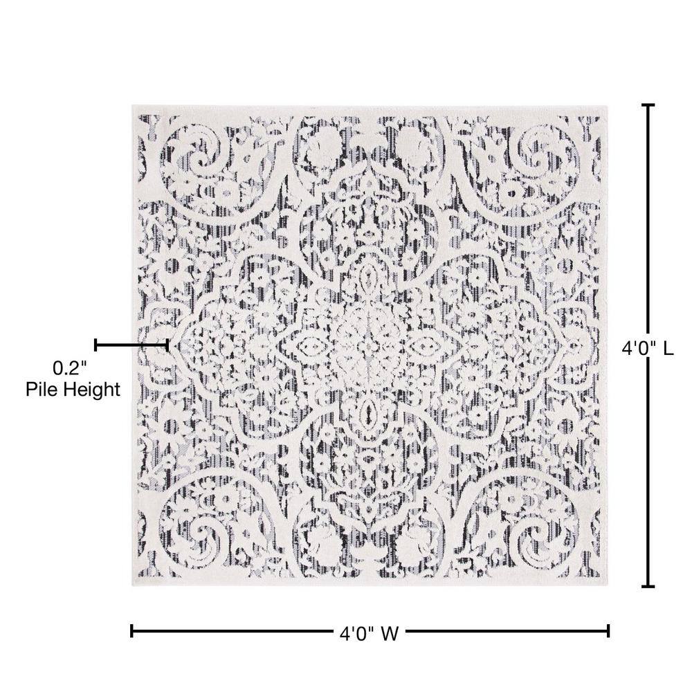 Ivory and Grey Geometric Square Indoor/Outdoor Rug