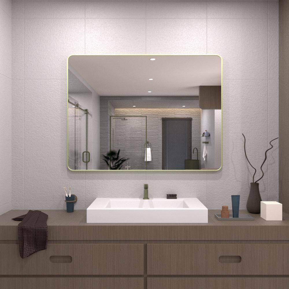 TaiMei 48 in. W x 36 in. H Rectangular Framed Wall Bathroom Vanity Mirror in Matcha Green TMFM ...