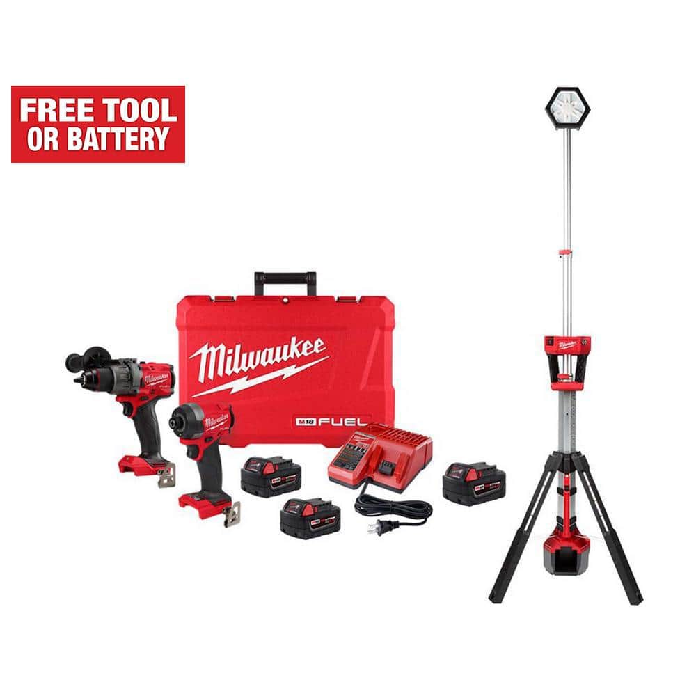 Milwaukee M18 FUEL 18-V Lithium-Ion Brushless Cordless Hammer Drill and Impact Driver Combo Kit (2-Tool) with Stand Light -  3697-22-2131