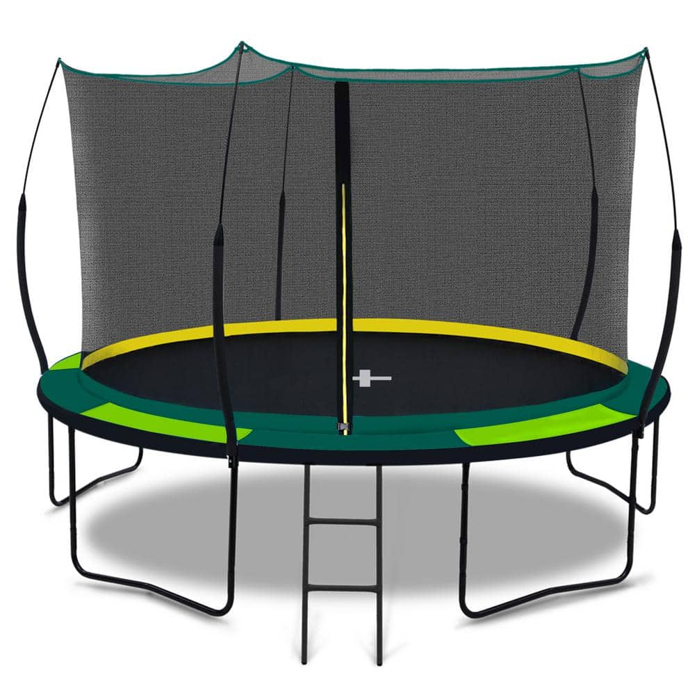 SUNRINX 12 ft. Green Round Trampoline with Safety Enclosure Net