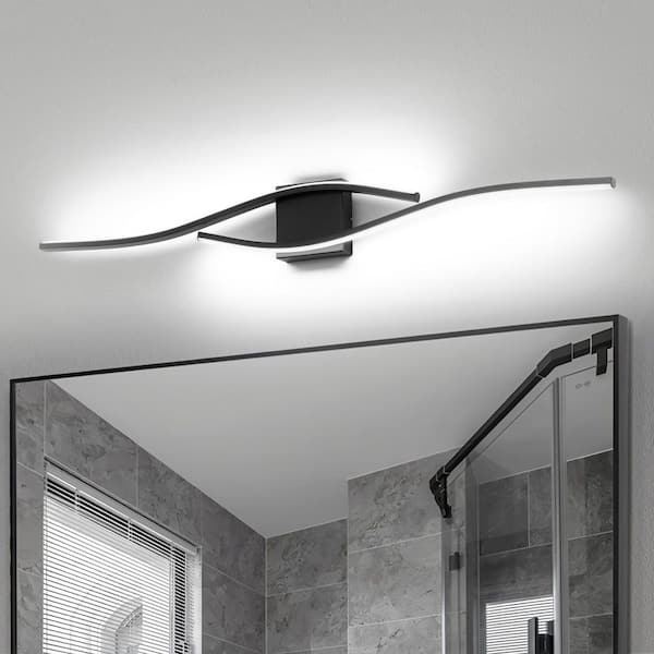 39.4 in. 2-Light Black LED Wall Sconce Bathroom with Dimmable 5500K Light Modern Minimalist Vanity Light Bar