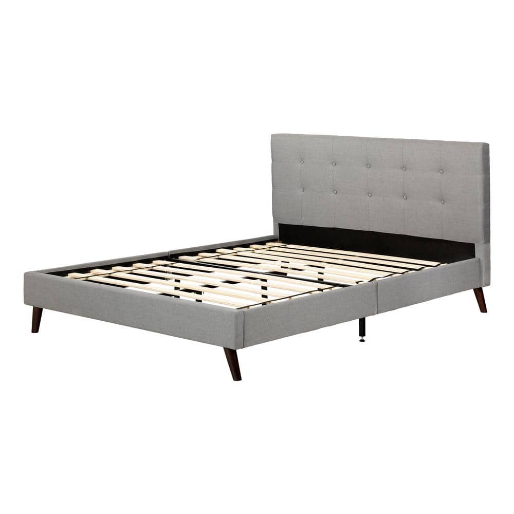 Medium Gray Tufted Upholstered Full Wood Frame Bed