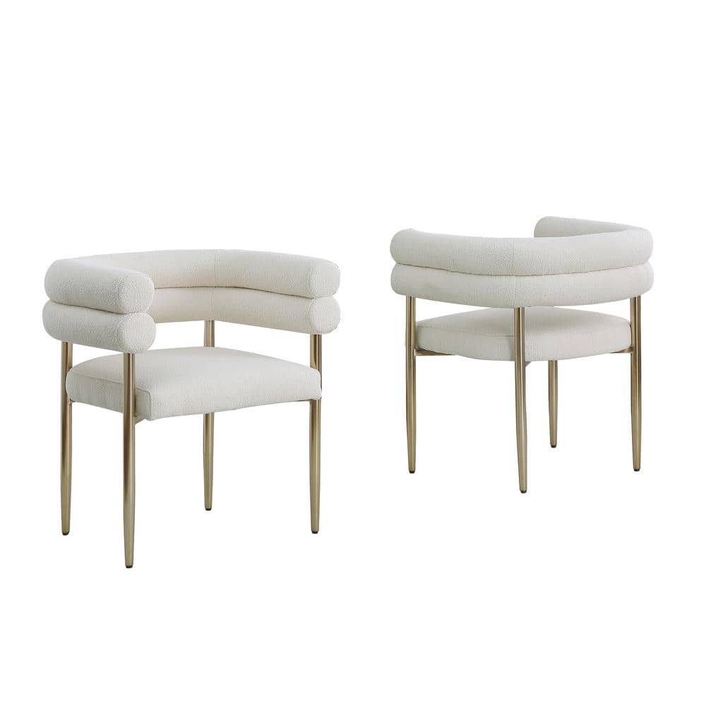 Best Quality Furniture Mireya Beige Teddy Fur Upholstery Side Chair Set of 2 With Gold Chrome Iron Legs