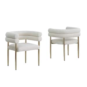 Mireya Beige Teddy Fur Upholstery Side Chair Set of 2 With Gold Chrome Iron Legs