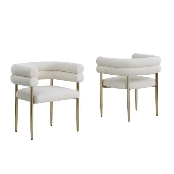 Best Quality Furniture Mireya Beige Teddy Fur Upholstery Side Chair Set of 2 With Gold Chrome Iron Legs