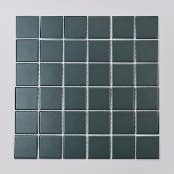 Sample-Marin 2 in. x 2 in. Matte Square Mosaic Wall Ceramic Tile Sample in Ocean Teal
