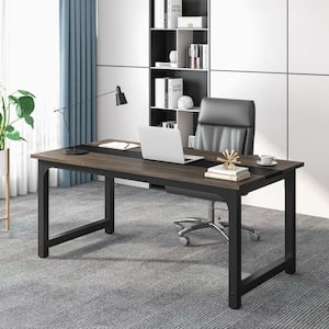 Capen 63 in. Rectangle Gray Engineered Wood Large Tabletop Executive Computer Desk with Thicken Frame for Home Office