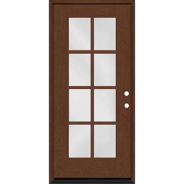 Steves & Sons Regency 36 in. x 80 in. Full 8-Lite Clear Glass Left-Hand/Inswing Chestnut Stained Fiberglass Prehung Front Door