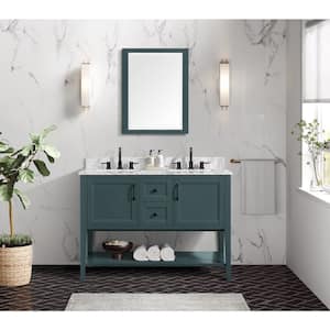 Sherway 49 in. W x 22 in. D x 35 in. H Double Sink Freestanding Bath Vanity in Antigua Green with Carrara MarbleTop