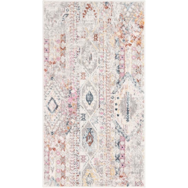 Rodeo Otero Bohemian Aztec Tribal Diamond Ivory Distressed 2 ft. 3 in. x 3 ft. 11 in. Distressed Doormat Rug