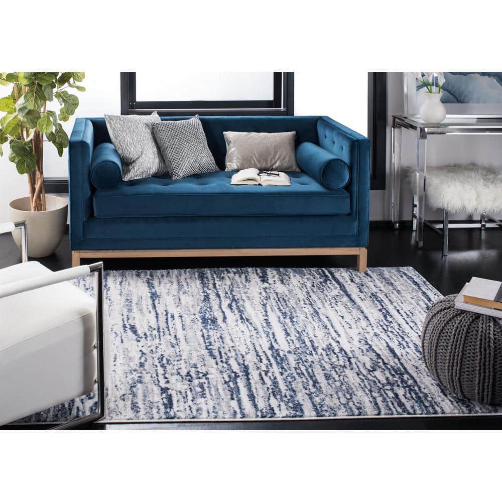 Amelia 6'7" Square Grey and Navy Abstract Area Rug