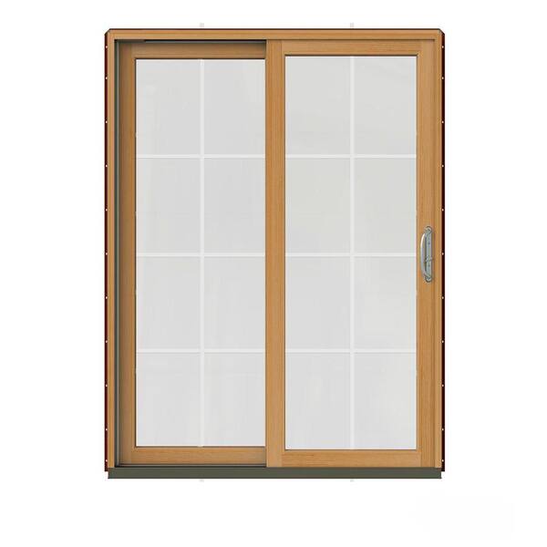 JELD-WEN 60 in. x 80 in. W-2500 Contemporary Red Clad Wood Left-Hand 8 Lite Sliding Patio Door w/Stained Interior