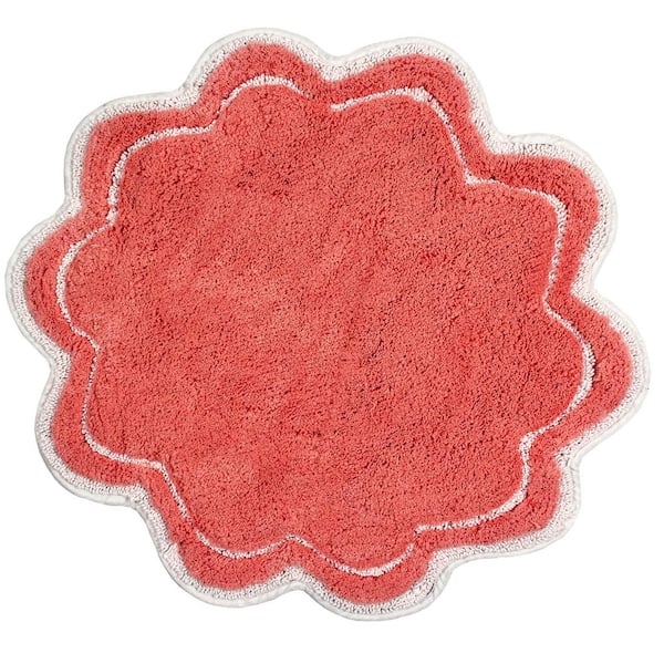 Allure Collection 100% Cotton Tufted Non-Slip Round Bath Rug, 30 in. Round, Coral
