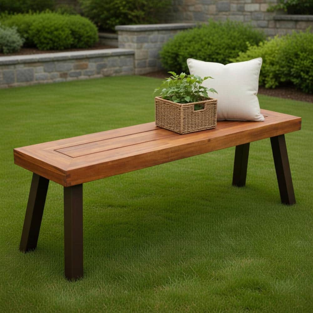 acacia wood outdoor dining bench with steel legs rustic weather resistant heavy capacity seating price history on PriceWatchPro