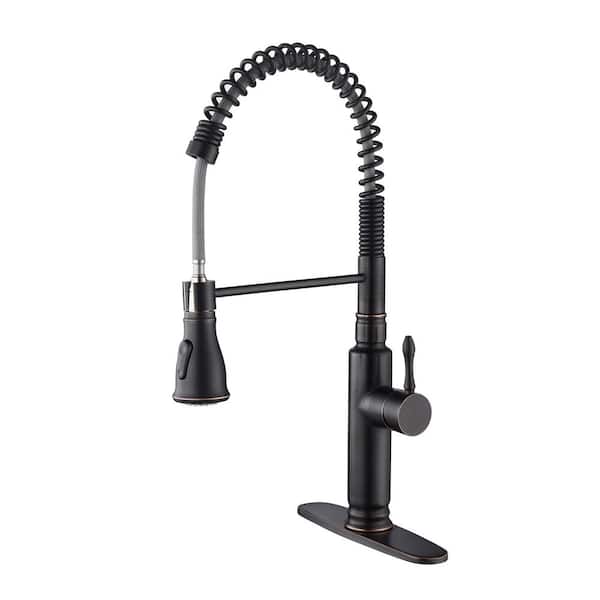 Utopia 4niture Leticia Single-Handle Deck Mount Pull Down Sprayer Kitchen Faucet with Deck Plate in Matte Black