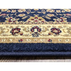 Como Navy 2 ft. x 8 ft. Traditional Oriental Floral Area Rug